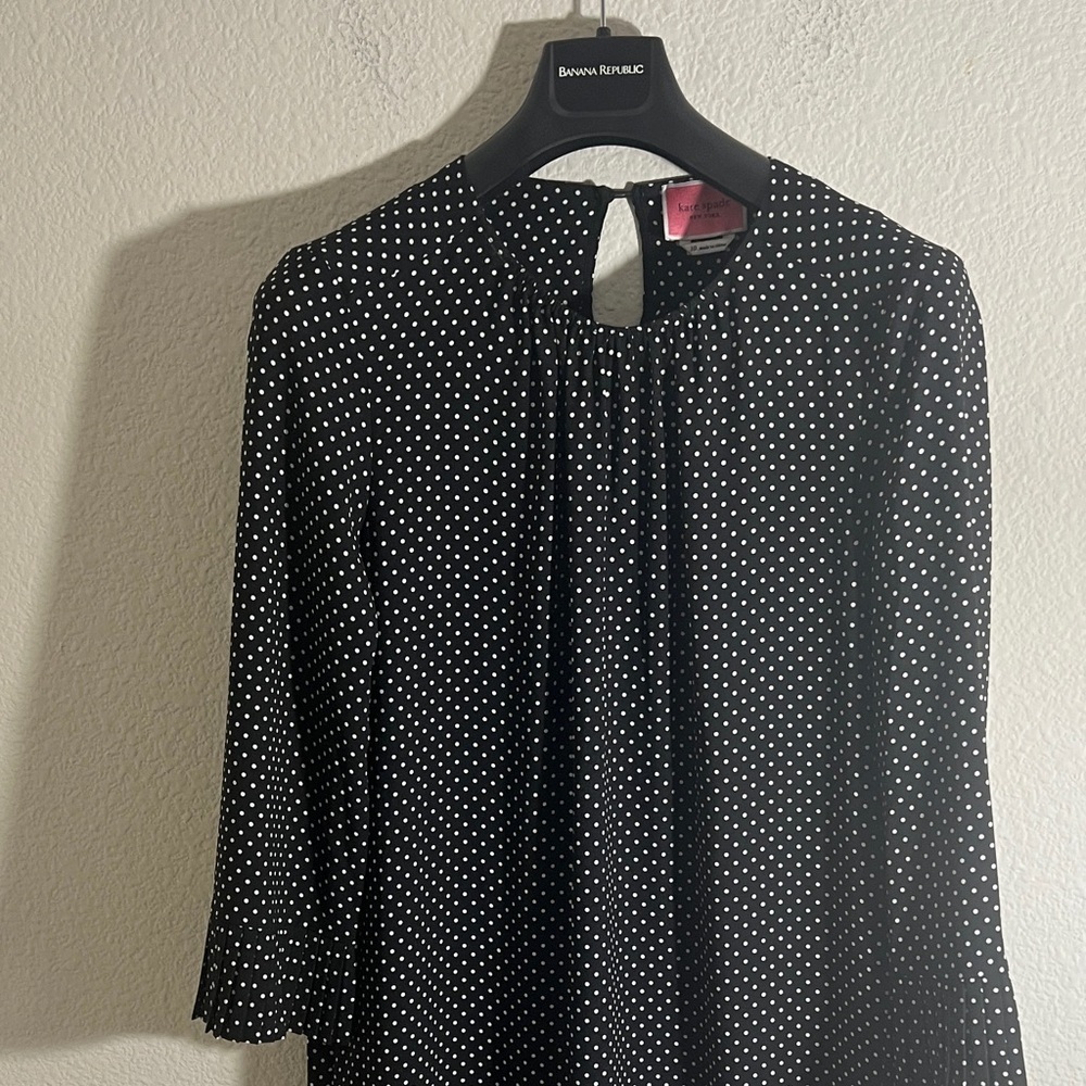 Kate spade New York Black & White PolkaDot midi dress dainty flowy Sz 10 - Picture 4 of 13